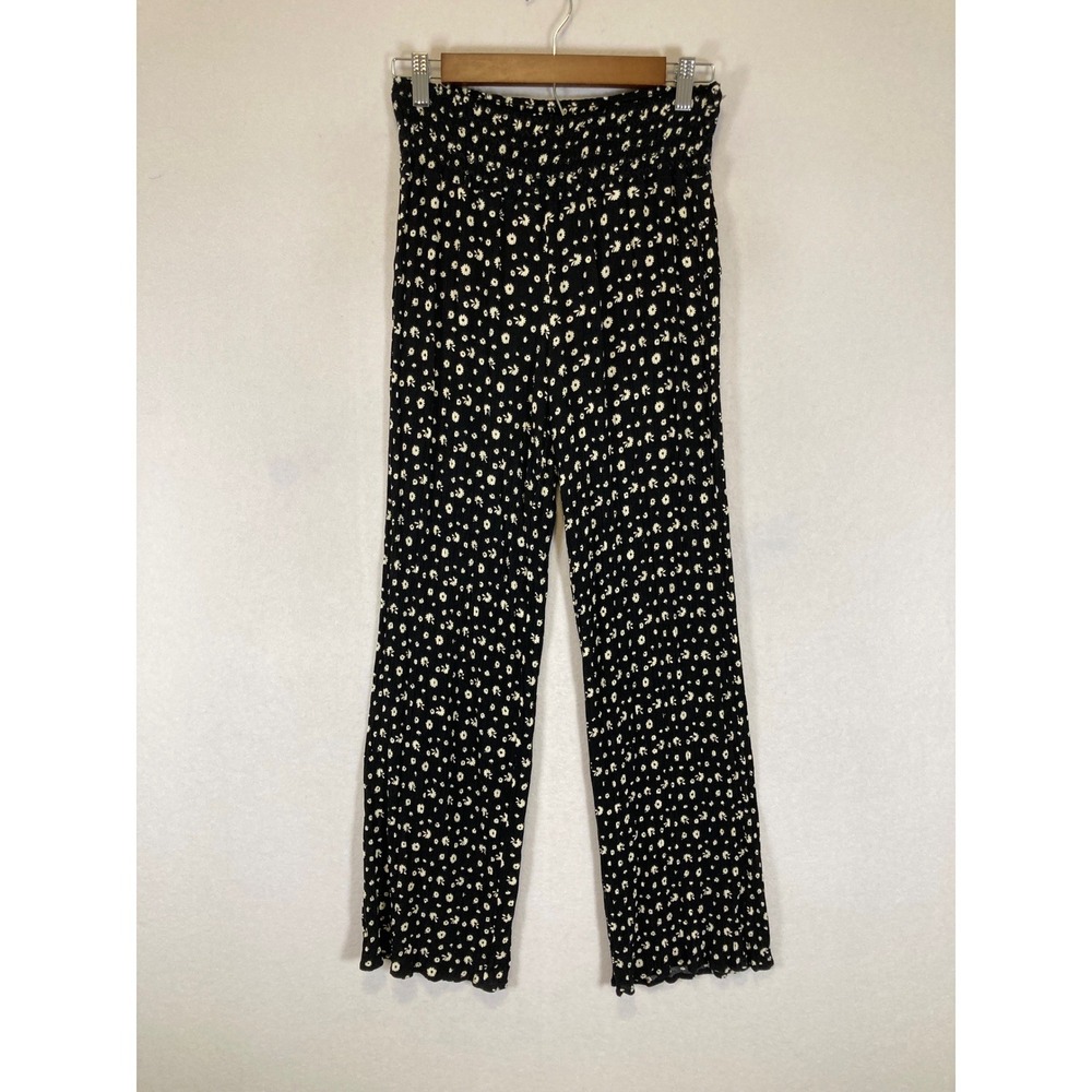 Boho Floral‎ ONE5ONE Womens Medium Black Daisy Smocked High Waist Wide Leg Pants